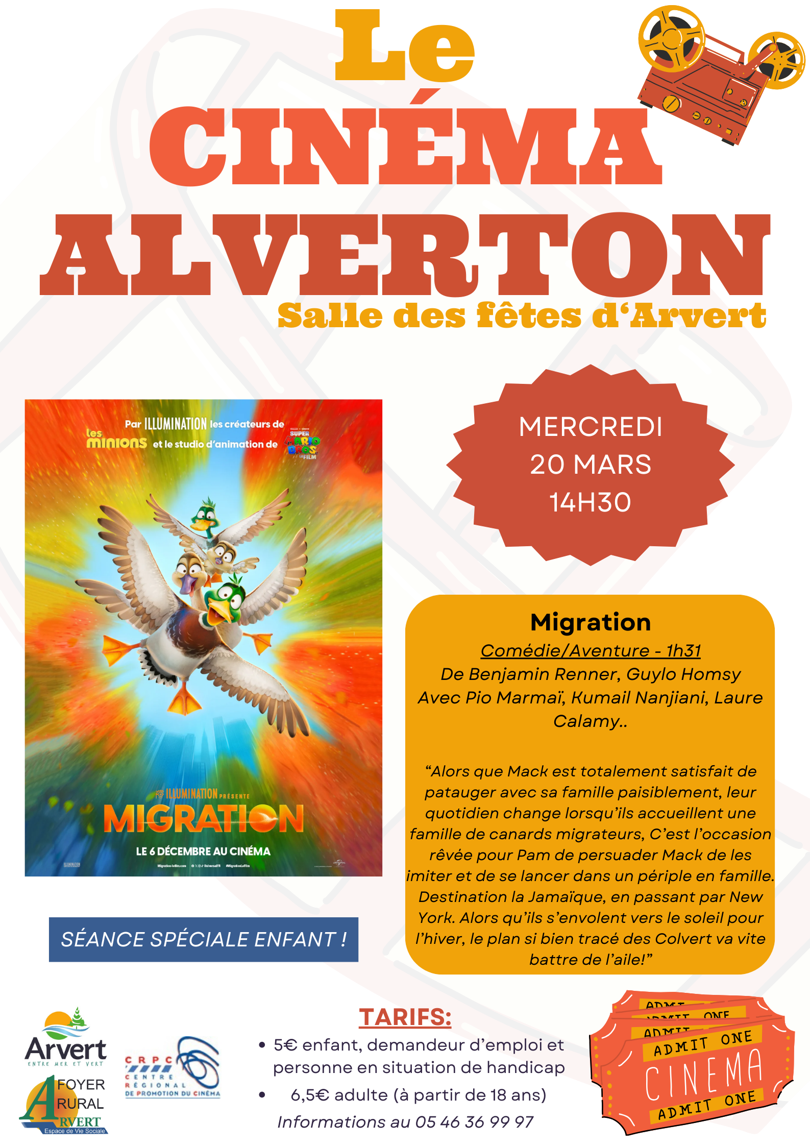 CINÉMA ALVERTON SPÉCIAL ENFANT - Mercredi 20 Mars - Arvert